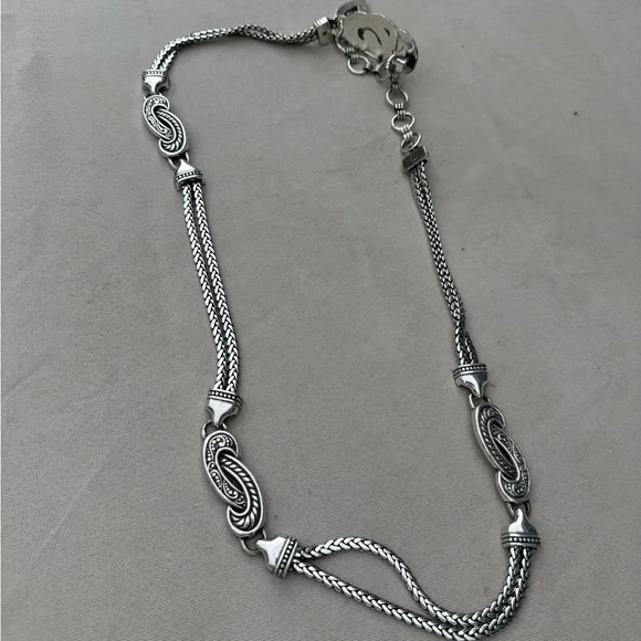 Vintage Brighton Scroll Heart Herringbone Silver Chain Belt Women's Medium - Picture 2 of 8